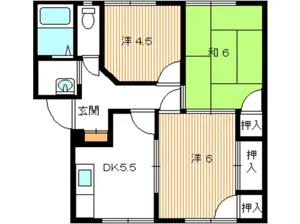 道場ハイツ C(3K/1階)の間取り写真