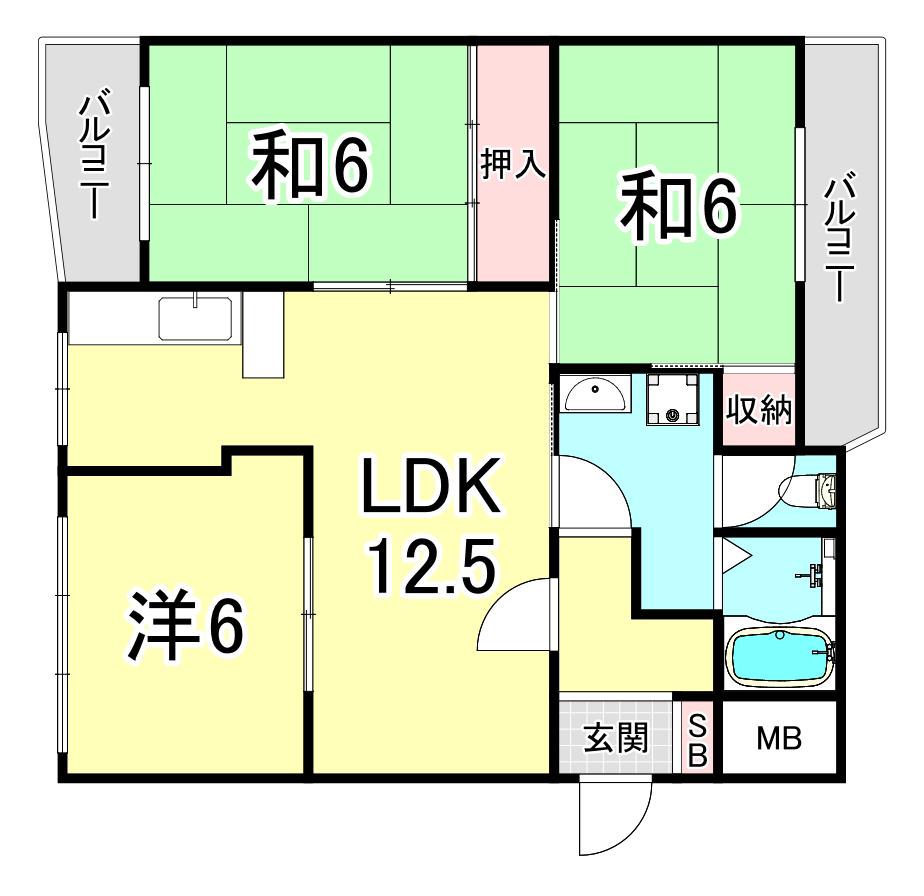 西脇ハイランドハイツ白鳳(3LDK/3階)の間取り写真