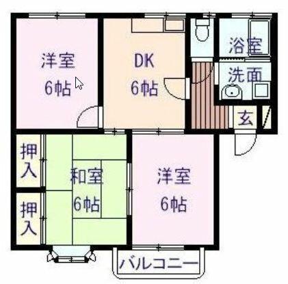 トランキル羽原 B棟(3DK/2階)の間取り写真