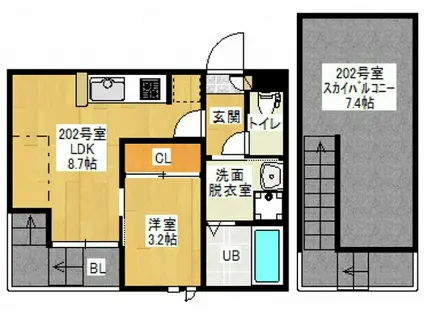 GRANDTIC JM 富田(1LDK/2階)の間取り写真