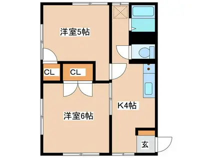 OTE蟻ヶ崎台(2K/1階)の間取り写真