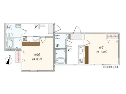アザーレ・キュリオス本厚木(1K/2階)の間取り写真