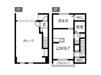 ワイエムオートヴィラB棟(1LDK/1階)の間取り写真