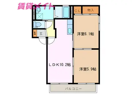 カームエイト D棟(2LDK/1階)の間取り写真