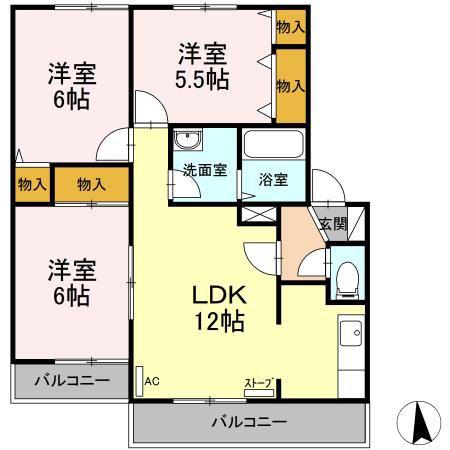 ハイセレールセレッソB(3LDK/2階)の間取り写真
