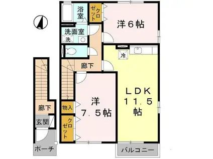 グランモアA(2LDK/2階)の間取り写真
