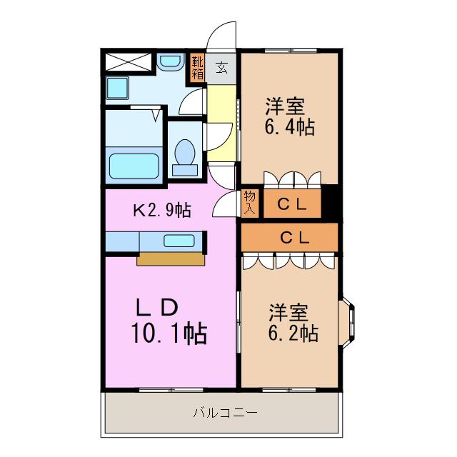 HILLS 天王台(2LDK/2階)の間取り写真