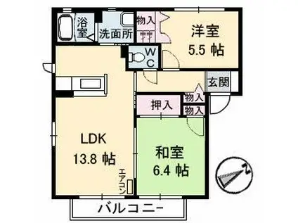 シャーメゾン・レーヴ叶C(2LDK/1階)の間取り写真