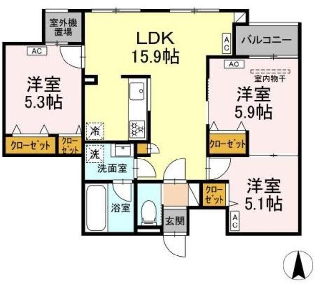 MOCRAFT中葛西(3LDK/3階)の間取り写真