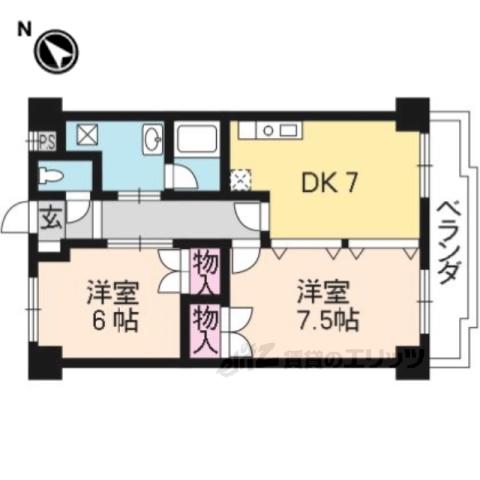 カルテットKOBORI D棟(2DK/5階)の間取り写真