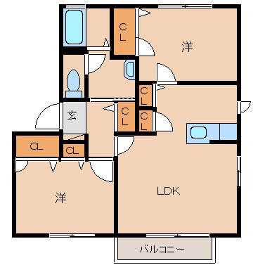エトワール A棟(2LDK/1階)の間取り写真
