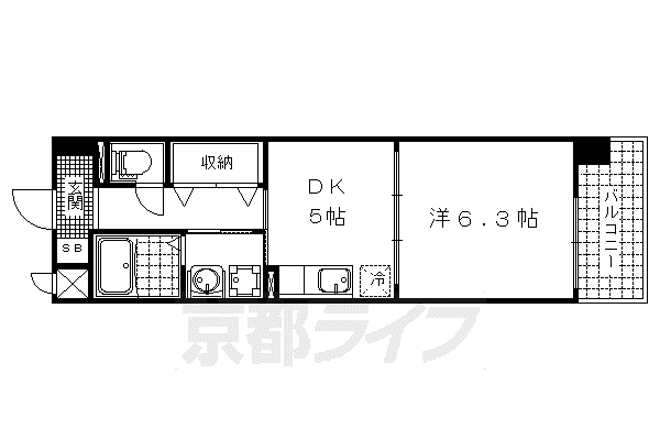 シカタ シャンブレットI(1DK/5階)の間取り写真