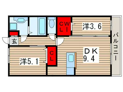 コーポスカイG(2DK/2階)の間取り写真