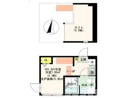 ハーモニーテラス梅島VII(ワンルーム/2階)の間取り写真