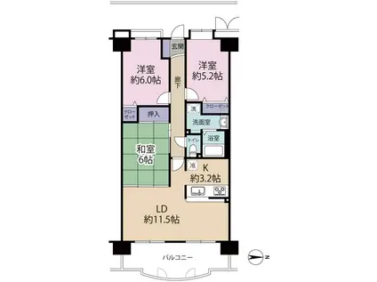 ロータリーマンション西大津II番館(3LDK/4階)の間取り写真