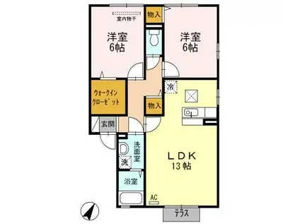 サニープレイス福山I F棟(2LDK/1階)の間取り写真