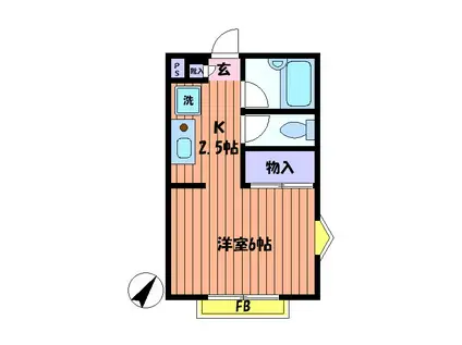 ローズヴィラ国立B(1K/2階)の間取り写真