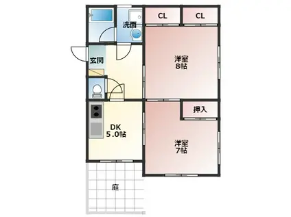 アプエールミユキ(2DK/1階)の間取り写真