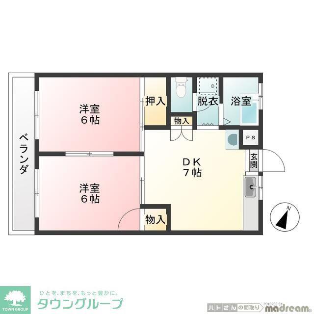 プラムヒル(2DK/4階)の間取り写真