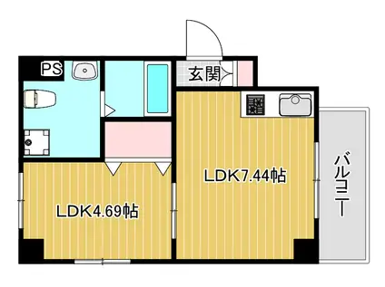 ロイヤルヒルIII(1DK/2階)の間取り写真