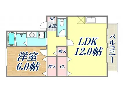 ティエラ甲東園(1LDK/2階)の間取り写真