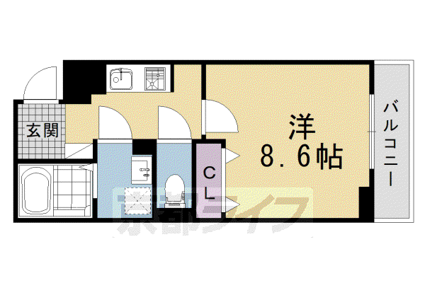 ヒカルサ京都大宮中林II(1K/3階)の間取り写真