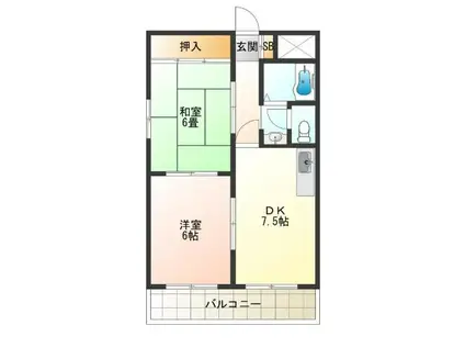 シャルムマキ(2DK/6階)の間取り写真