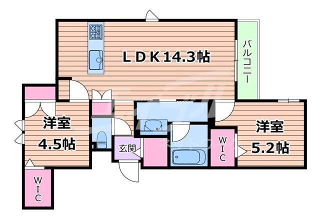 内代レジデンスノース(2LDK/3階)の間取り写真