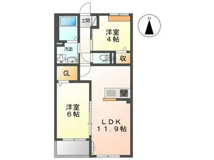 メゾン・リヴェール(2LDK/2階)の間取り写真