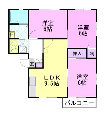 マロニエタウン錦B(3LDK/1階)の間取り写真