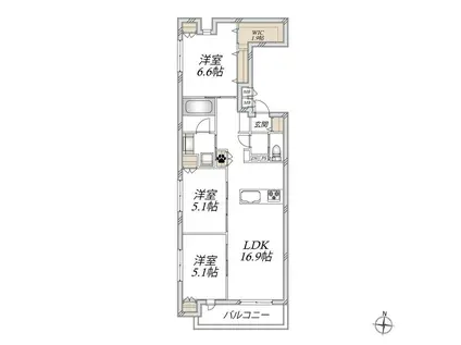 PALAIS CLAIR 桜山(3LDK/3階)の間取り写真