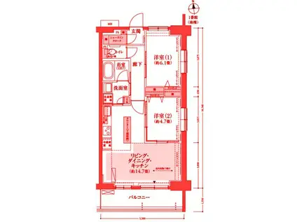フロール元住吉 1番館(2LDK/5階)の間取り写真