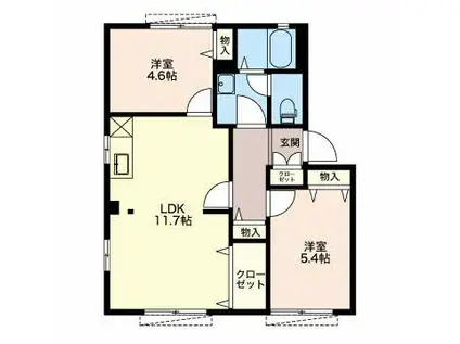 ディアス門池 A(2LDK/1階)の間取り写真