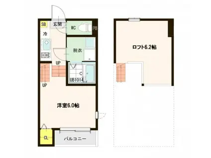 ハーモニーテラス平成V(1K/2階)の間取り写真