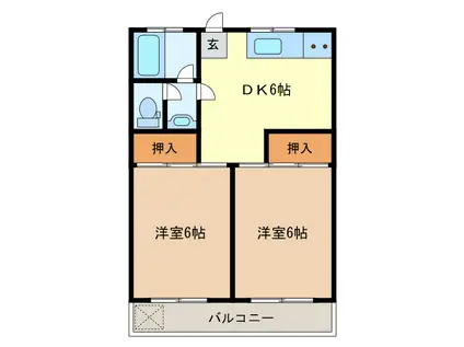 スイートハウス(2DK/2階)の間取り写真