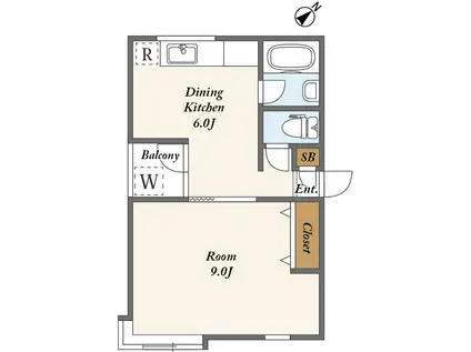 カーサ・デ・ベンターナ(1DK/2階)の間取り写真