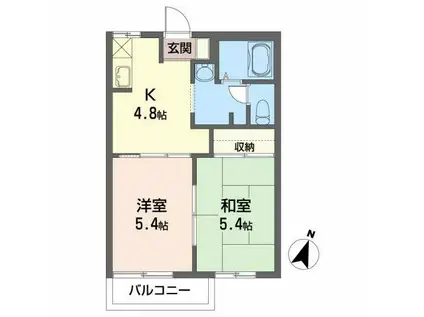 カーサK(2K/2階)の間取り写真