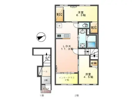 カーサ・はなみずき(2LDK/2階)の間取り写真