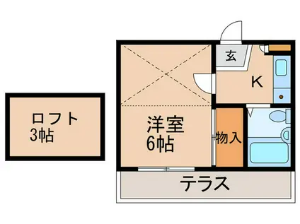 ハッピーヒルズ王塚台(1K/1階)の間取り写真
