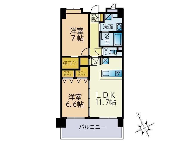 ヘスティア大濠(2LDK/14階)の間取り写真