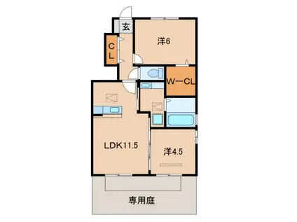 モクレン(2LDK/1階)の間取り写真