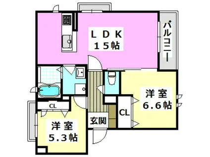 プレジール上中条A棟(2LDK/3階)の間取り写真