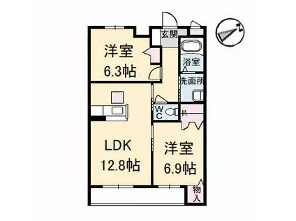 グランマスト多治米B棟(2LDK/1階)の間取り写真