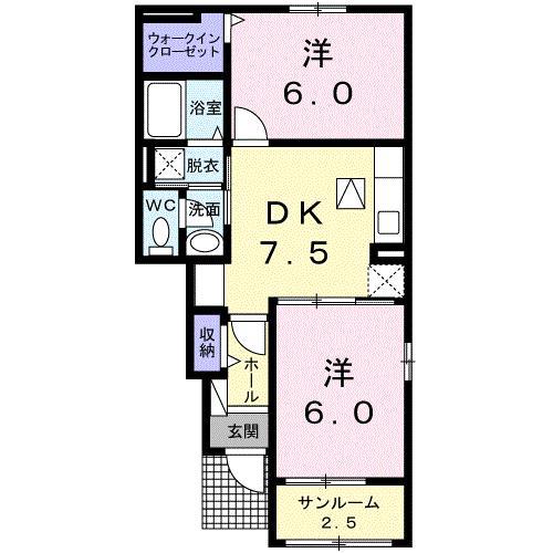 カレント・カーサ I(2DK/1階)の間取り写真