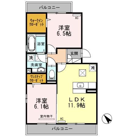 SKYハウス岐南 II号館(2LDK/1階)の間取り写真
