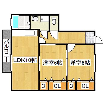 寿康マンション(2LDK/2階)の間取り写真