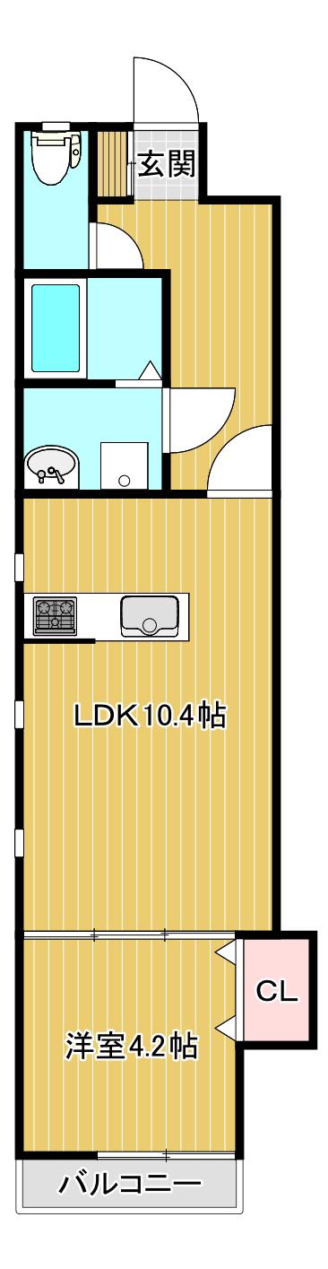ピュアハーツ万代(1LDK/2階)の間取り写真