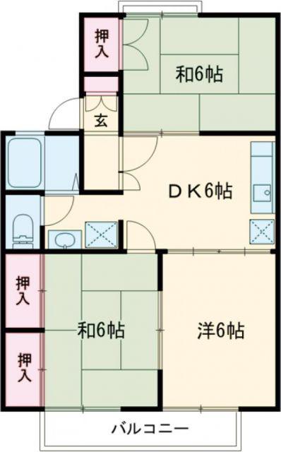 ファーストパインハイツB(3DK/1階)の間取り写真