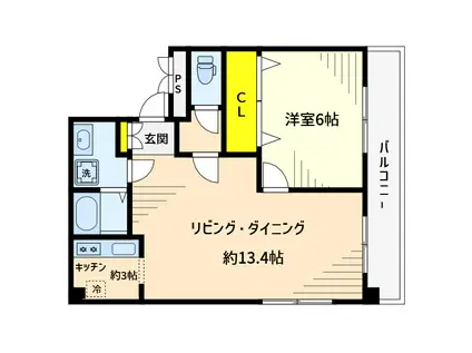 プライムKイースト(1LDK/3階)の間取り写真