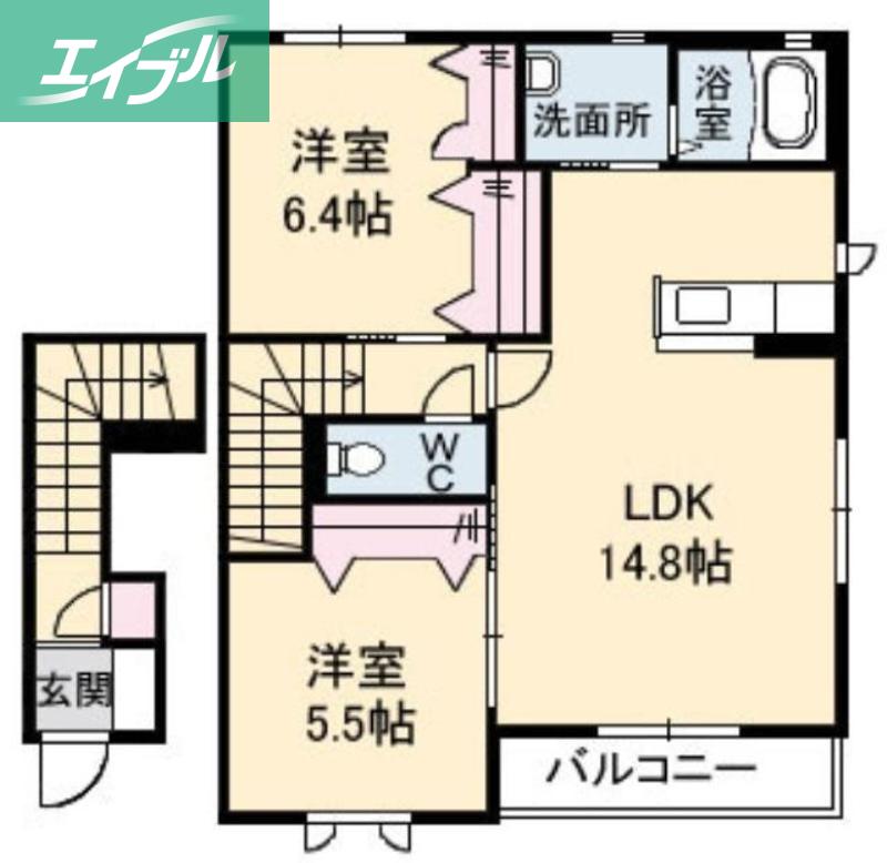 フレンチ・モモ(2LDK/2階)の間取り写真